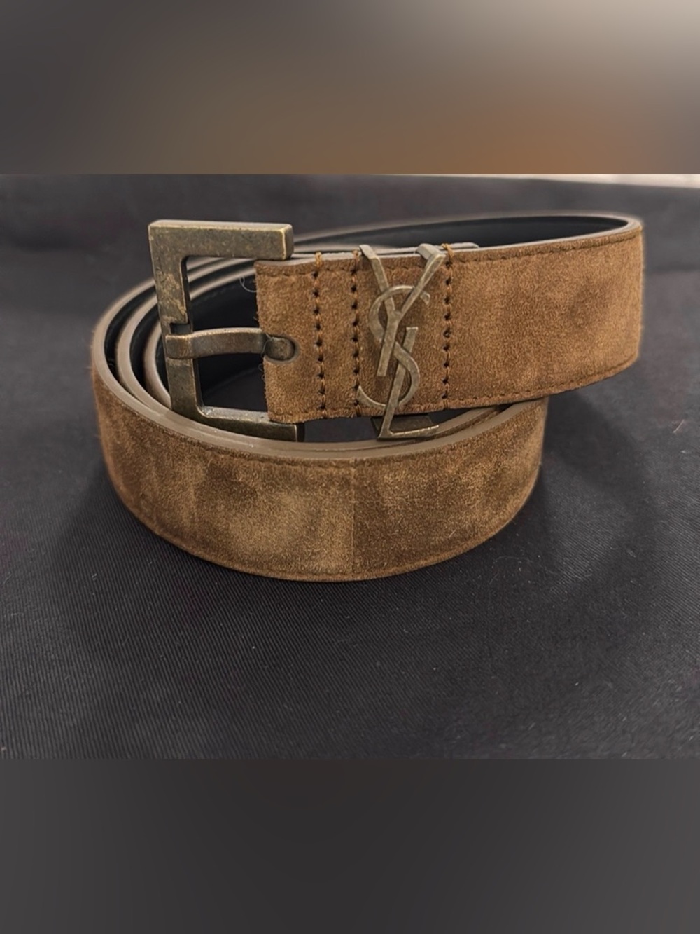 Saint Laurent Brown Suede YSL Logo Belt Size 75
